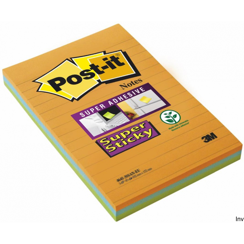 Post-It 3M Bloczek samoprzylepny Super Sticky XXL w linię 101x152mm, 3x45 sztuk, paleta bankok