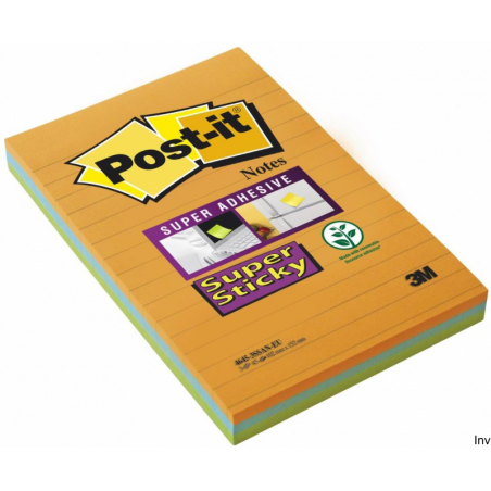 Post-It 3M Bloczek samoprzylepny Super Sticky XXL w linię 101x152mm, 3x45 sztuk, paleta bankok
