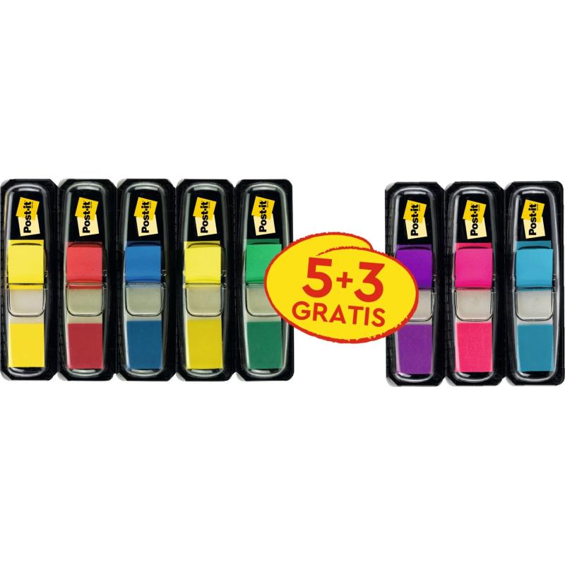 Zakładki indeksujące Post-it (683), 11,9x43,2 mm, 5x35 sztuk + 3x35 gratis, mix kolorów - 1