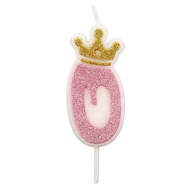 PAKIET Świeczka PARTY GO, cyfra 0, 6,8cm, różowa