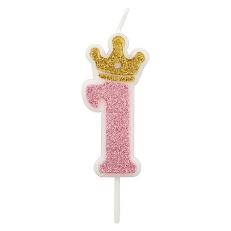 PAKIET Świeczka PARTY GO, cyfra 1, 6,8cm, różowa