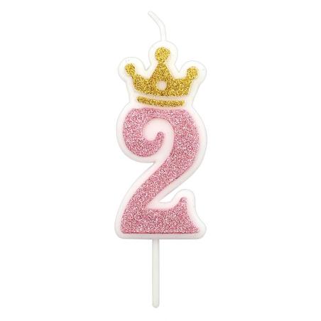 PAKIET Świeczka PARTY GO, cyfra 2, 6,8cm, różowa
