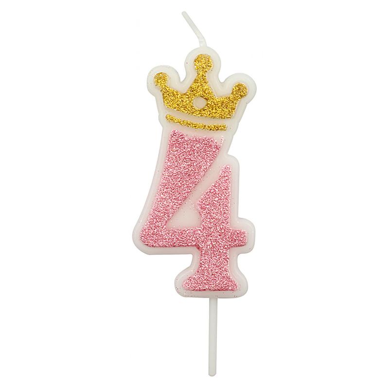 PAKIET Świeczka PARTY GO, cyfra 4, 6,8cm, różowa