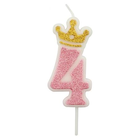 PAKIET Świeczka PARTY GO, cyfra 4, 6,8cm, różowa