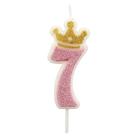 PAKIET Świeczka PARTY GO, cyfra 7, 6,8cm, różowa