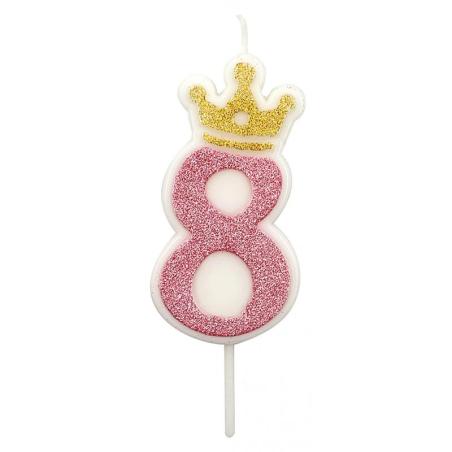 PAKIET Świeczka PARTY GO, cyfra 8, 6,8cm, różowa