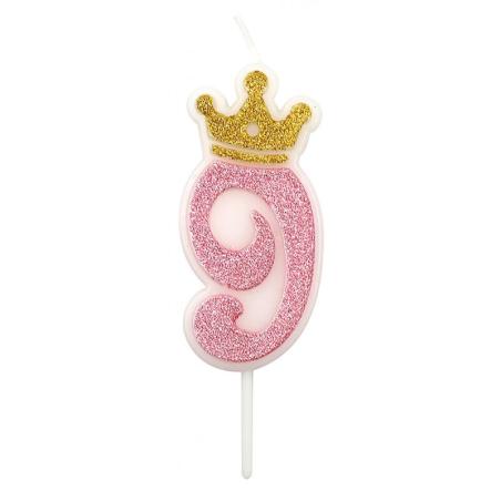 PAKIET Świeczka PARTY GO, cyfra 9, 6,8cm, różowa