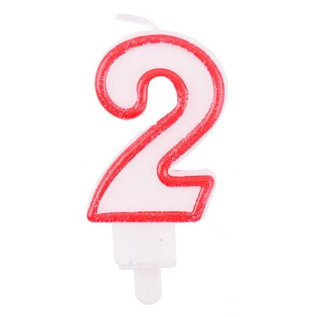 PAKIET Świeczka PARTY GO, cyfra 2, 9cm, biało-czerwona