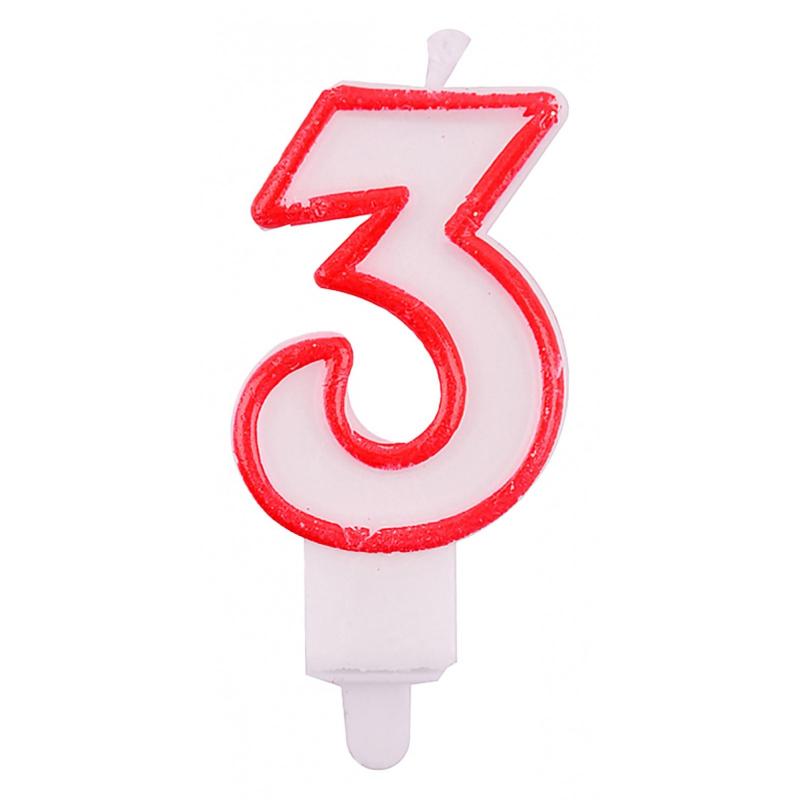 PAKIET Świeczka PARTY GO, cyfra 3, 9cm, biało-czerwona