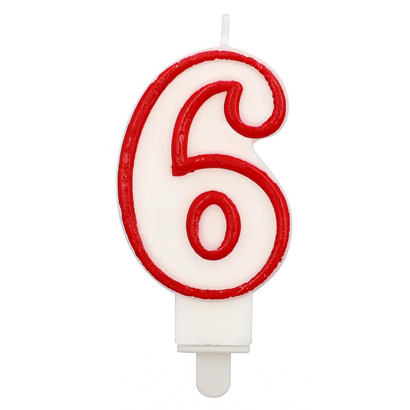 PAKIET Świeczka PARTY GO, cyfra 6, 9cm, biało-czerwona