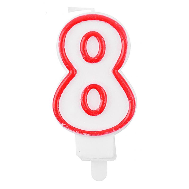 PAKIET Świeczka PARTY GO, cyfra 8, 9cm, biało-czerwona