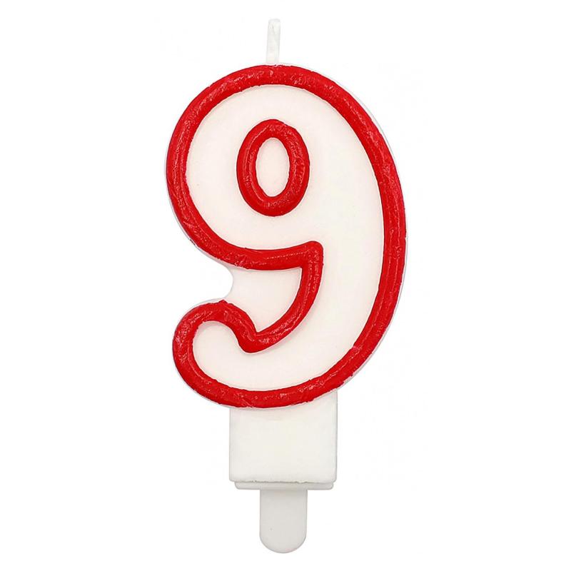 PAKIET Świeczka PARTY GO, cyfra 9, 9cm, biało-czerwona