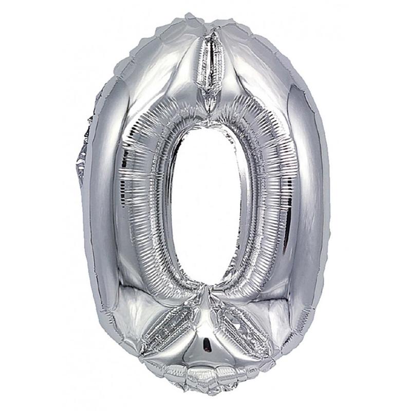 PAKIET Balon foliowy PARTY GO, cyfra 0, 80cm, srebrny