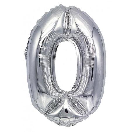 PAKIET Balon foliowy PARTY GO, cyfra 0, 80cm, srebrny
