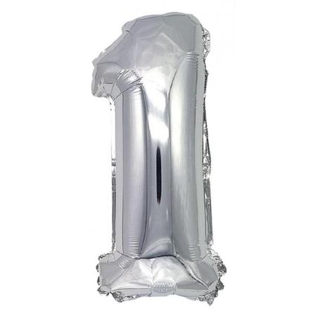 PAKIET Balon foliowy PARTY GO, cyfra 1, 80cm, srebrny