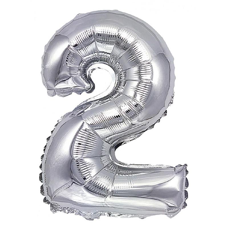 PAKIET Balon foliowy PARTY GO, cyfra 2, 80cm, srebrny