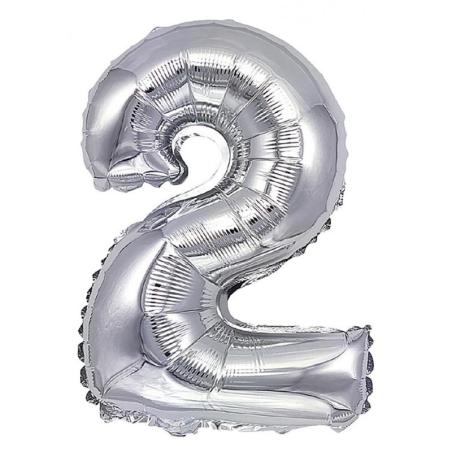 PAKIET Balon foliowy PARTY GO, cyfra 2, 80cm, srebrny