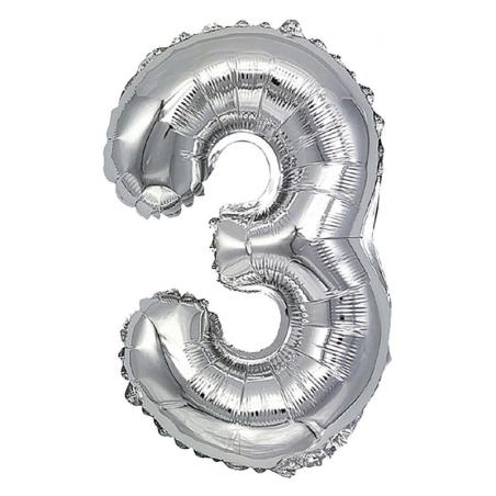 PAKIET Balon foliowy PARTY GO, cyfra 3, 80cm, srebrny