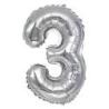 PAKIET Balon foliowy PARTY GO, cyfra 3, 80cm, srebrny