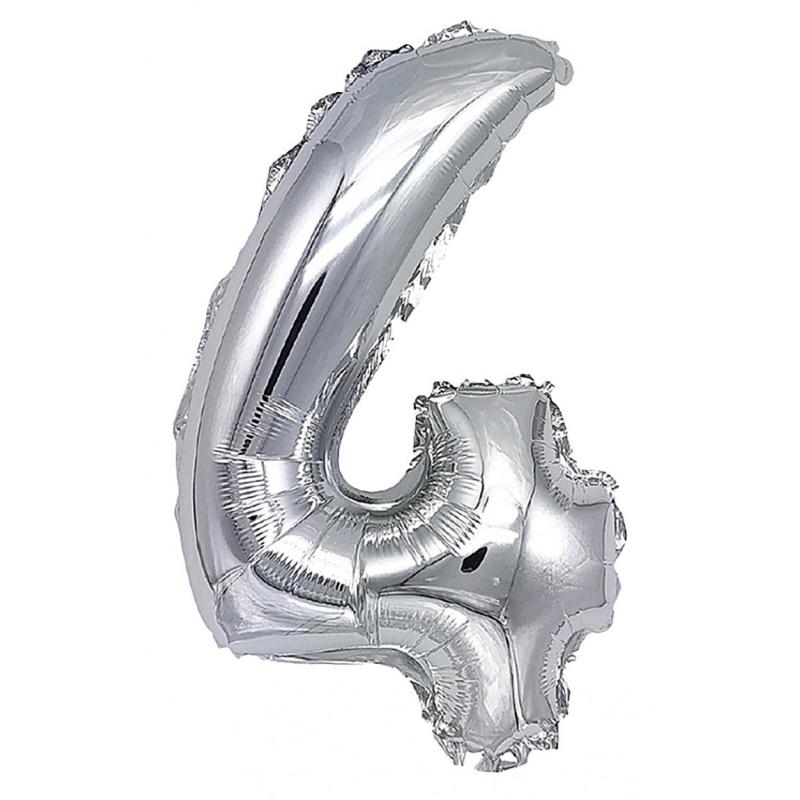 PAKIET Balon foliowy PARTY GO, cyfra 4, 80cm, srebrny