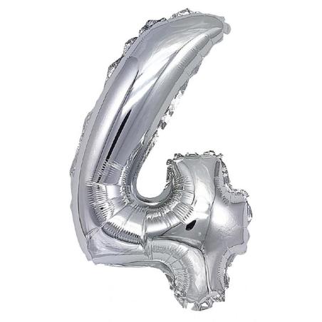 PAKIET Balon foliowy PARTY GO, cyfra 4, 80cm, srebrny