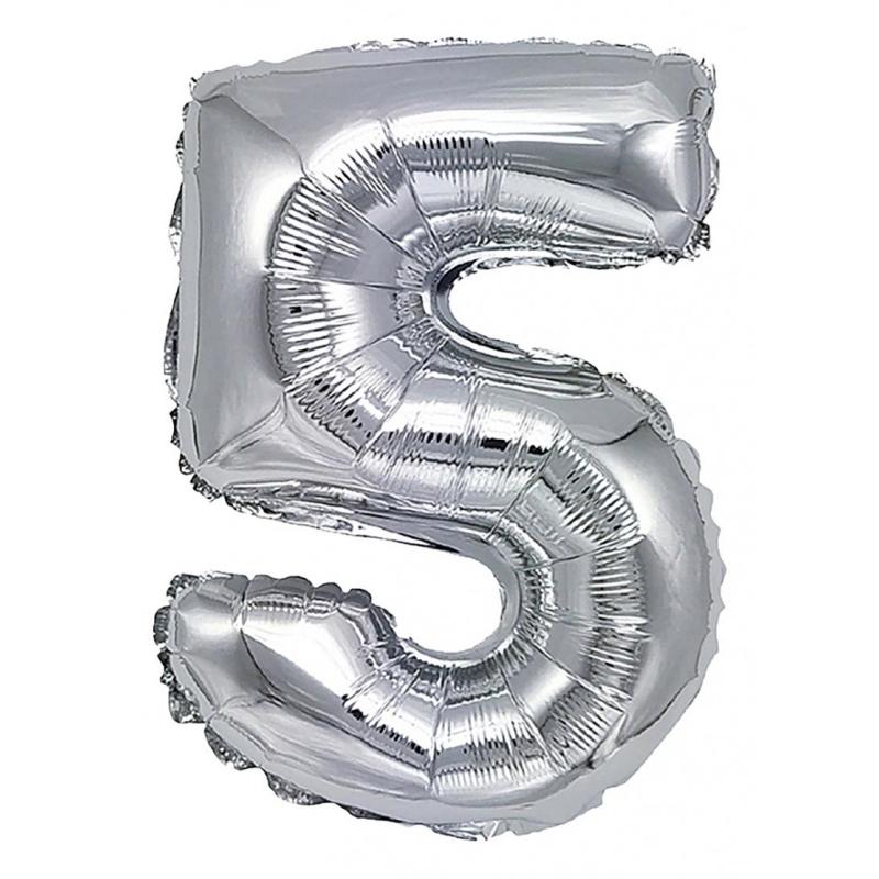 PAKIET Balon foliowy PARTY GO, cyfra 5, 80cm, srebrny
