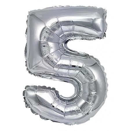 PAKIET Balon foliowy PARTY GO, cyfra 5, 80cm, srebrny