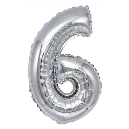 PAKIET Balon foliowy PARTY GO, cyfra 6, 80cm, srebrny