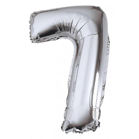PAKIET Balon foliowy PARTY GO, cyfra 7, 80cm, srebrny