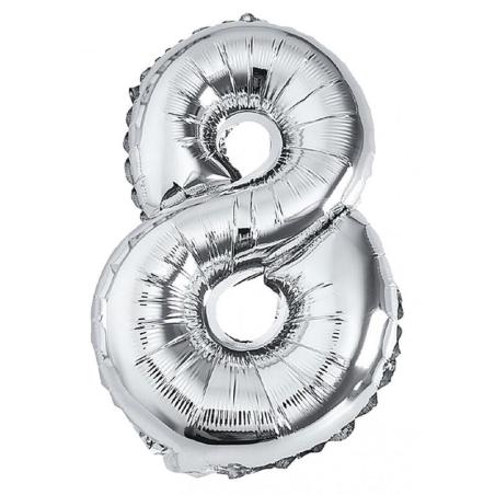 PAKIET Balon foliowy PARTY GO, cyfra 8, 80cm, srebrny