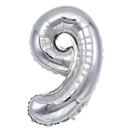 PAKIET Balon foliowy PARTY GO, cyfra 9, 80cm, srebrny