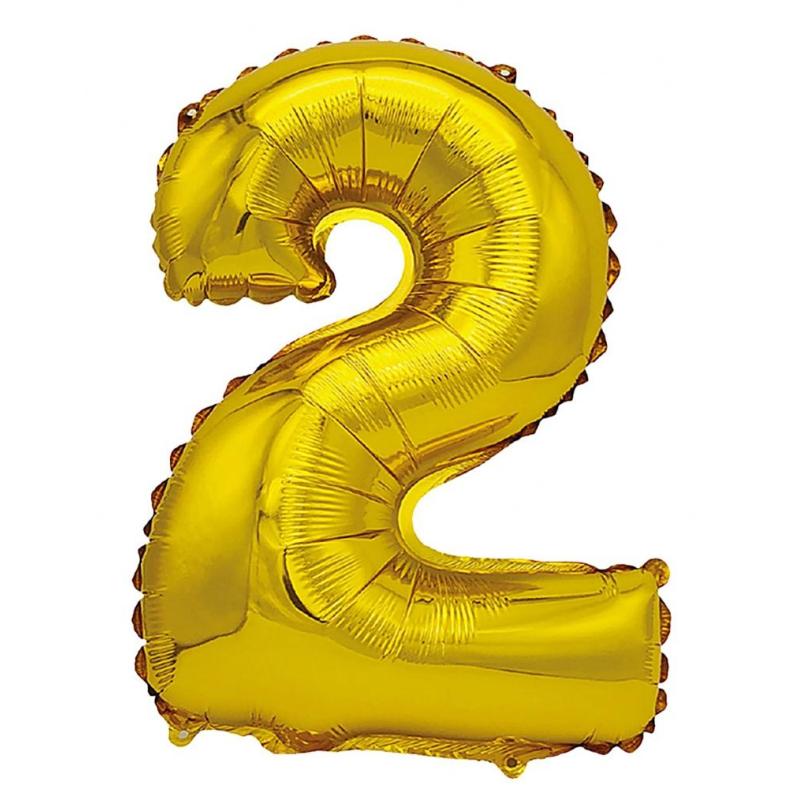 PAKIET Balon foliowy PARTY GO, cyfra 2, 80cm, złoty