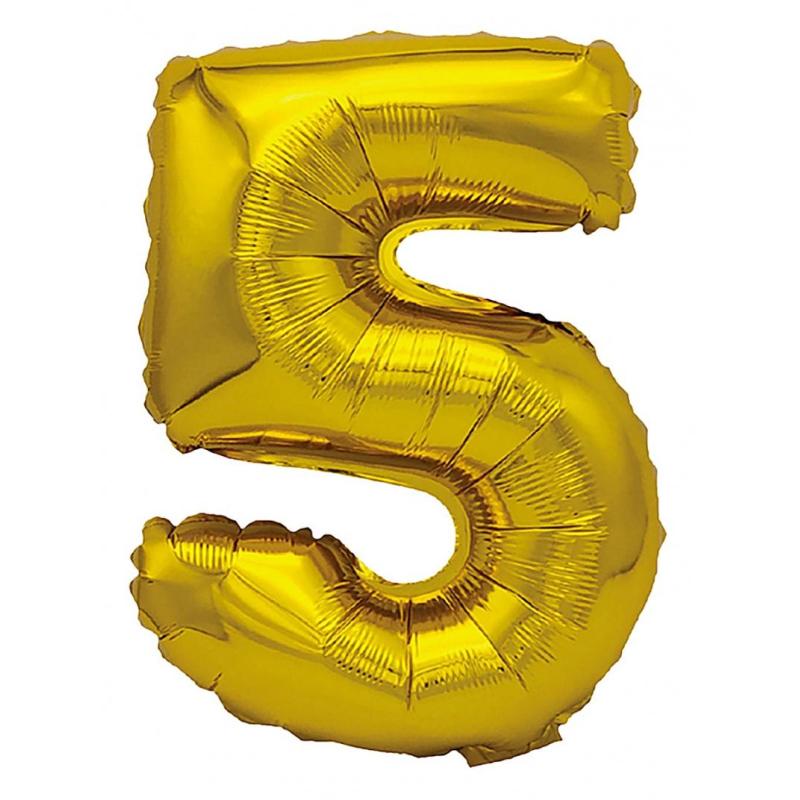 PAKIET Balon foliowy PARTY GO, cyfra 5, 80cm, złoty