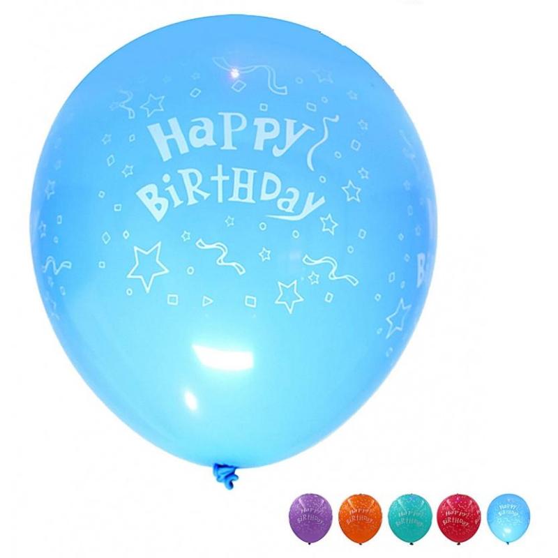 PAKIET Zestaw balonów PARTY GO Happy Birthday, świecące, 30cm, 5 szt., mix kolorów