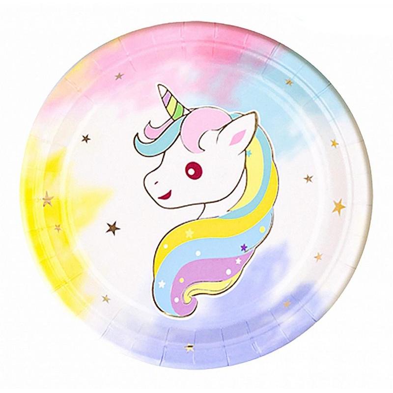 PAKIET Talerz papierowy PARTY GO Unicorn, 18cm, 8 szt., mix kolorów