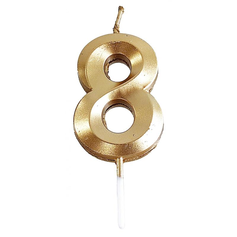 PAKIET Świeczka PARTY GO, cyfra 8, 4,8cm, złota