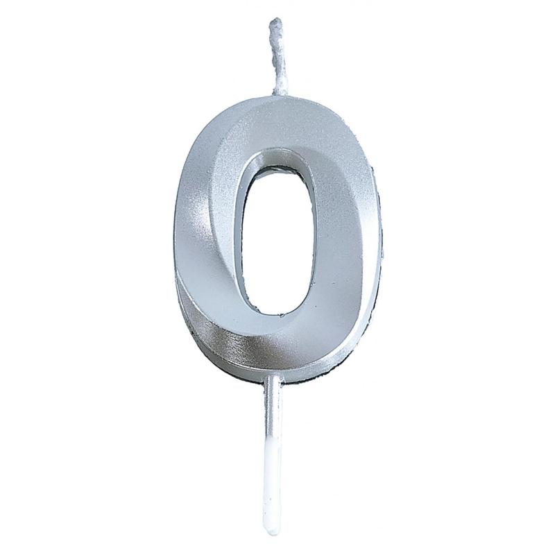 PAKIET Świeczka PARTY GO, cyfra 0, 4,8cm, srebrna