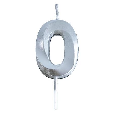 PAKIET Świeczka PARTY GO, cyfra 0, 4,8cm, srebrna