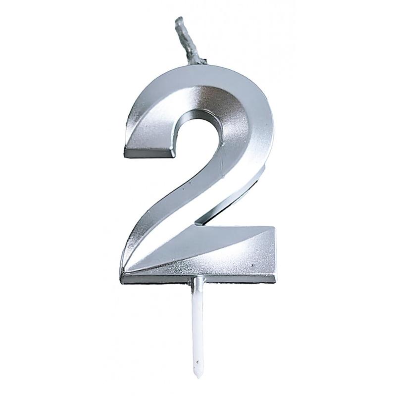 PAKIET Świeczka PARTY GO, cyfra 2, 4,8cm, srebrna