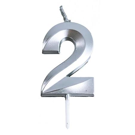 PAKIET Świeczka PARTY GO, cyfra 2, 4,8cm, srebrna