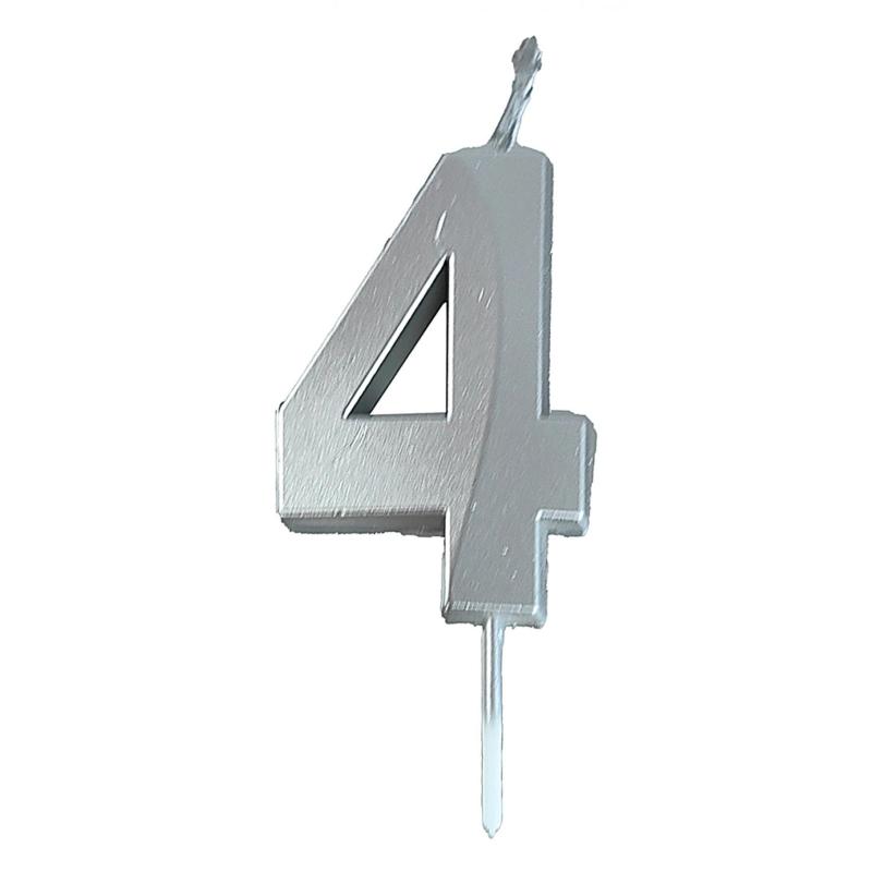 PAKIET Świeczka PARTY GO, cyfra 4, 4,8cm, srebrna