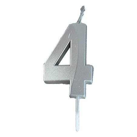 PAKIET Świeczka PARTY GO, cyfra 4, 4,8cm, srebrna