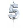 PAKIET Świeczka PARTY GO, cyfra 5, 4,8cm, srebrna