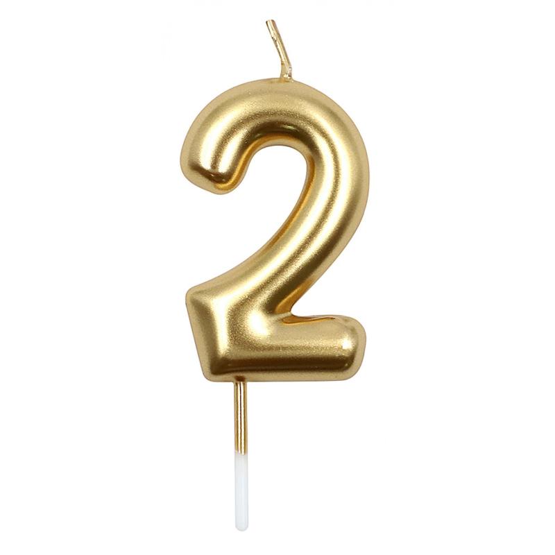 PAKIET Świeczka PARTY GO, cyfra 2, 6cm, złota