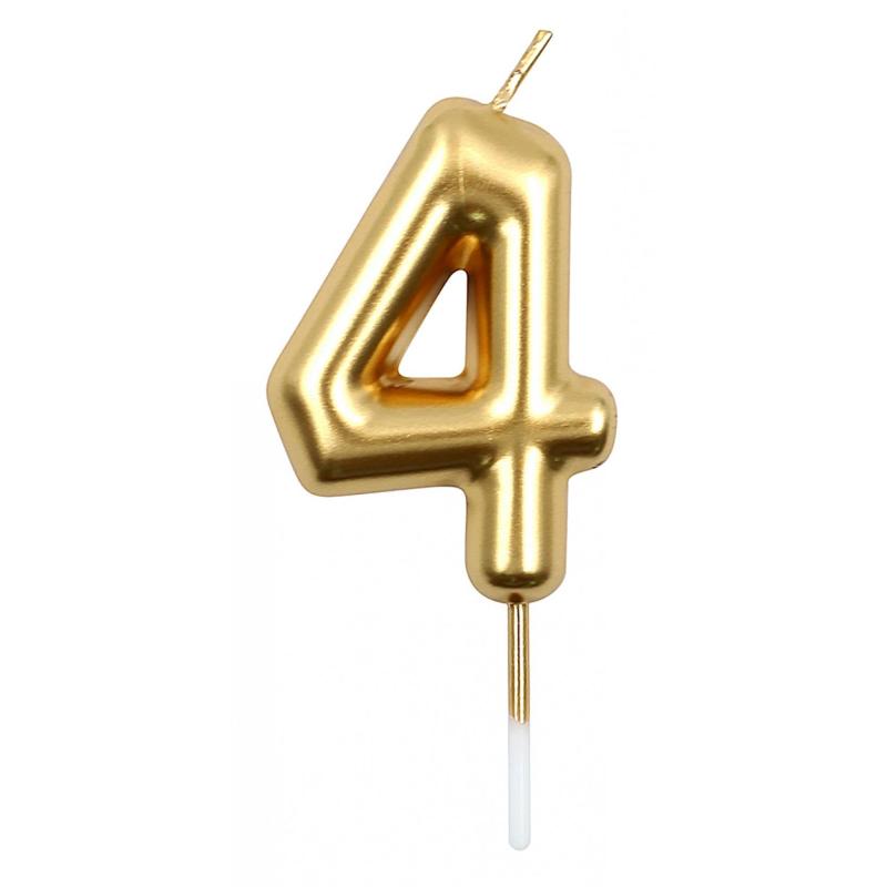 PAKIET Świeczka PARTY GO, cyfra 4, 6cm, złota