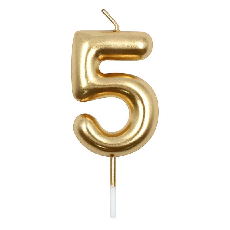 PAKIET Świeczka PARTY GO, cyfra 5, 6cm, złota