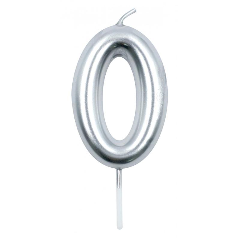 PAKIET Świeczka PARTY GO, cyfra 0, 6cm, srebrna