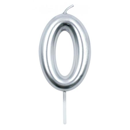 PAKIET Świeczka PARTY GO, cyfra 0, 6cm, srebrna