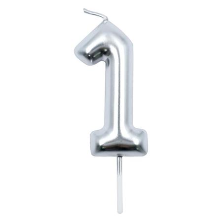 PAKIET Świeczka PARTY GO, cyfra 1, 6cm, srebrna