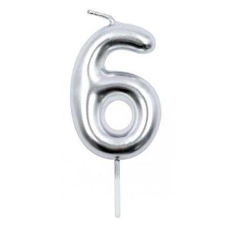 PAKIET Świeczka PARTY GO, cyfra 6, 6cm, srebrna